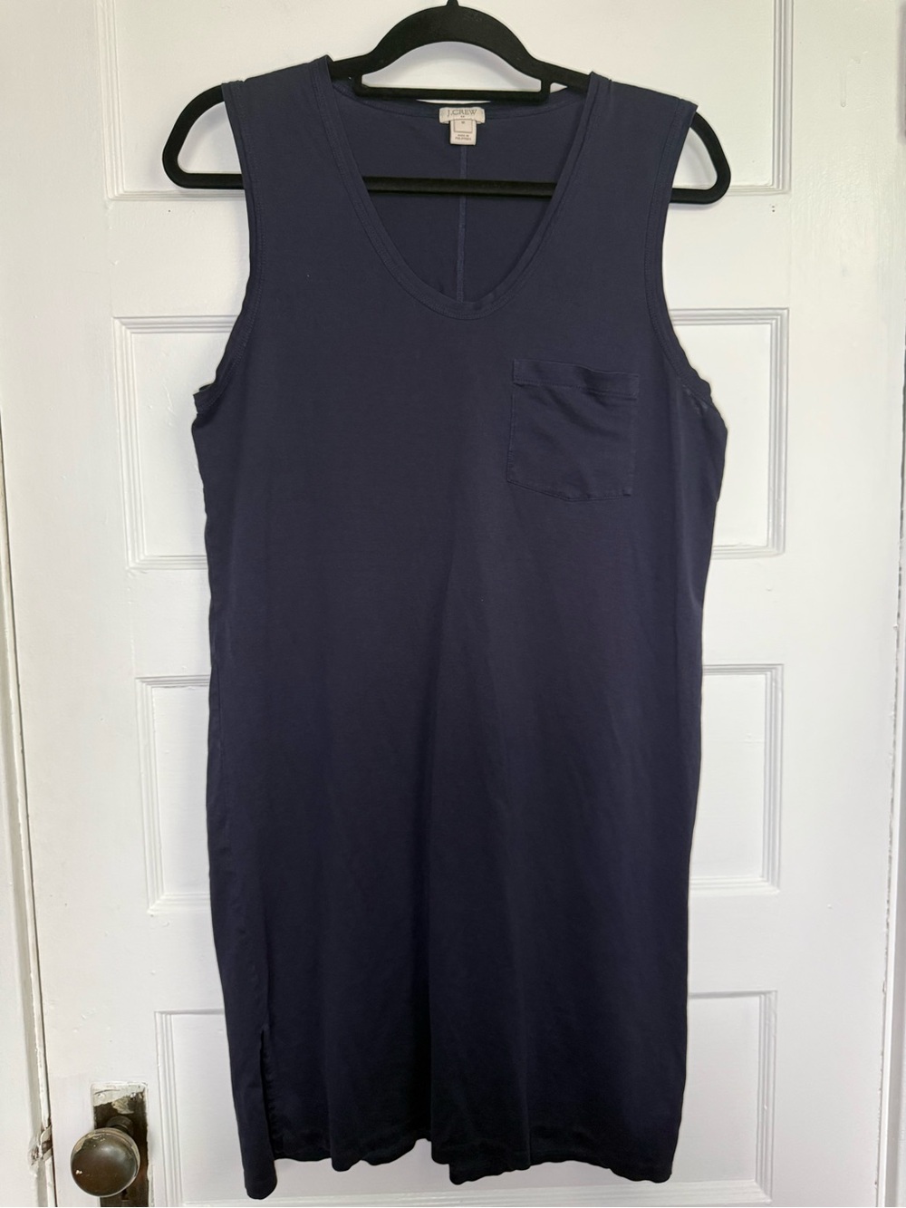 J. Crew Navy Sleeveless V-Neck Tank Dress Front Pocket Casual Effortless Prep M